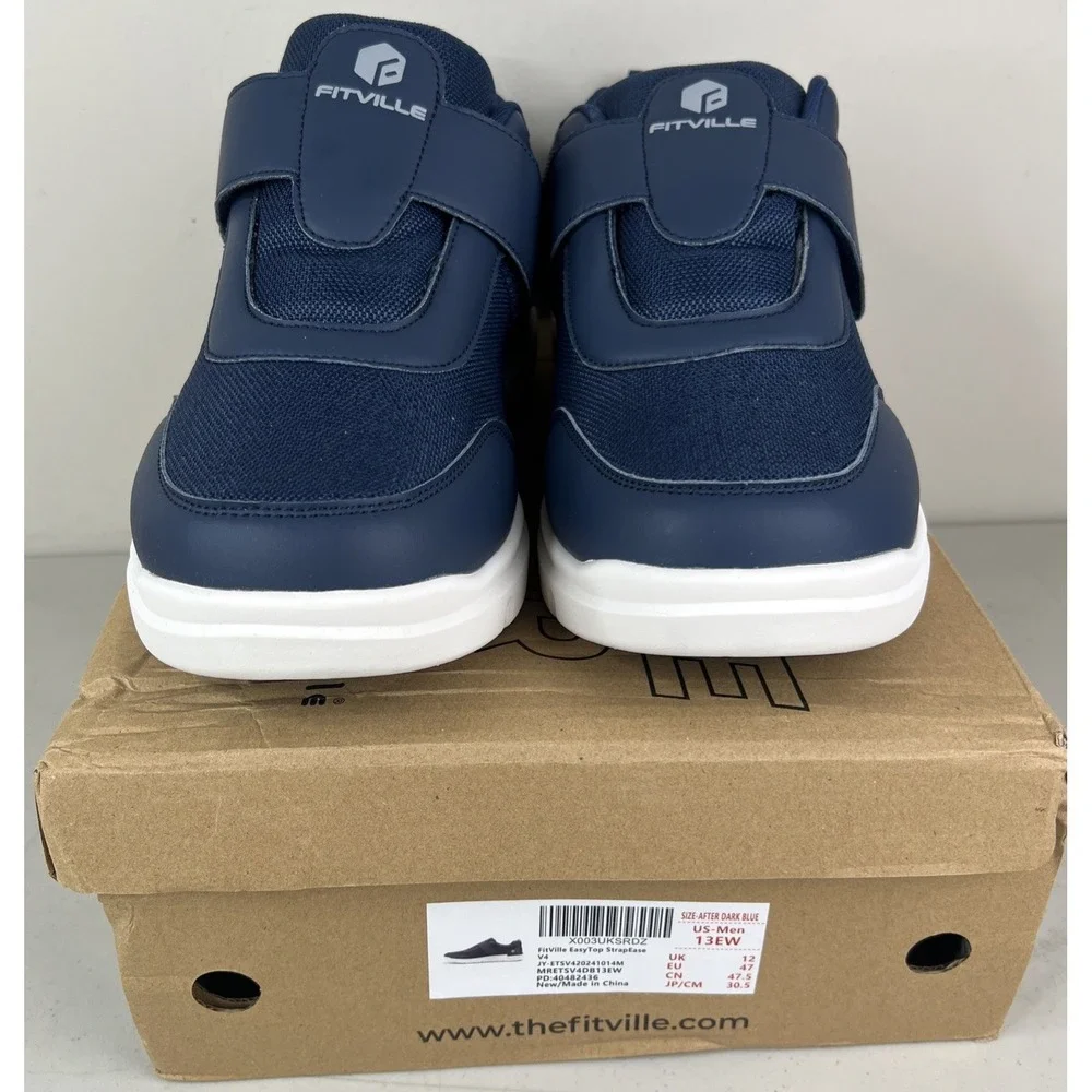 NEW Mens FitVille Easy Top StrapEase V4 Navy Comfort SIZE 13 EW Extra Wide Shoes
